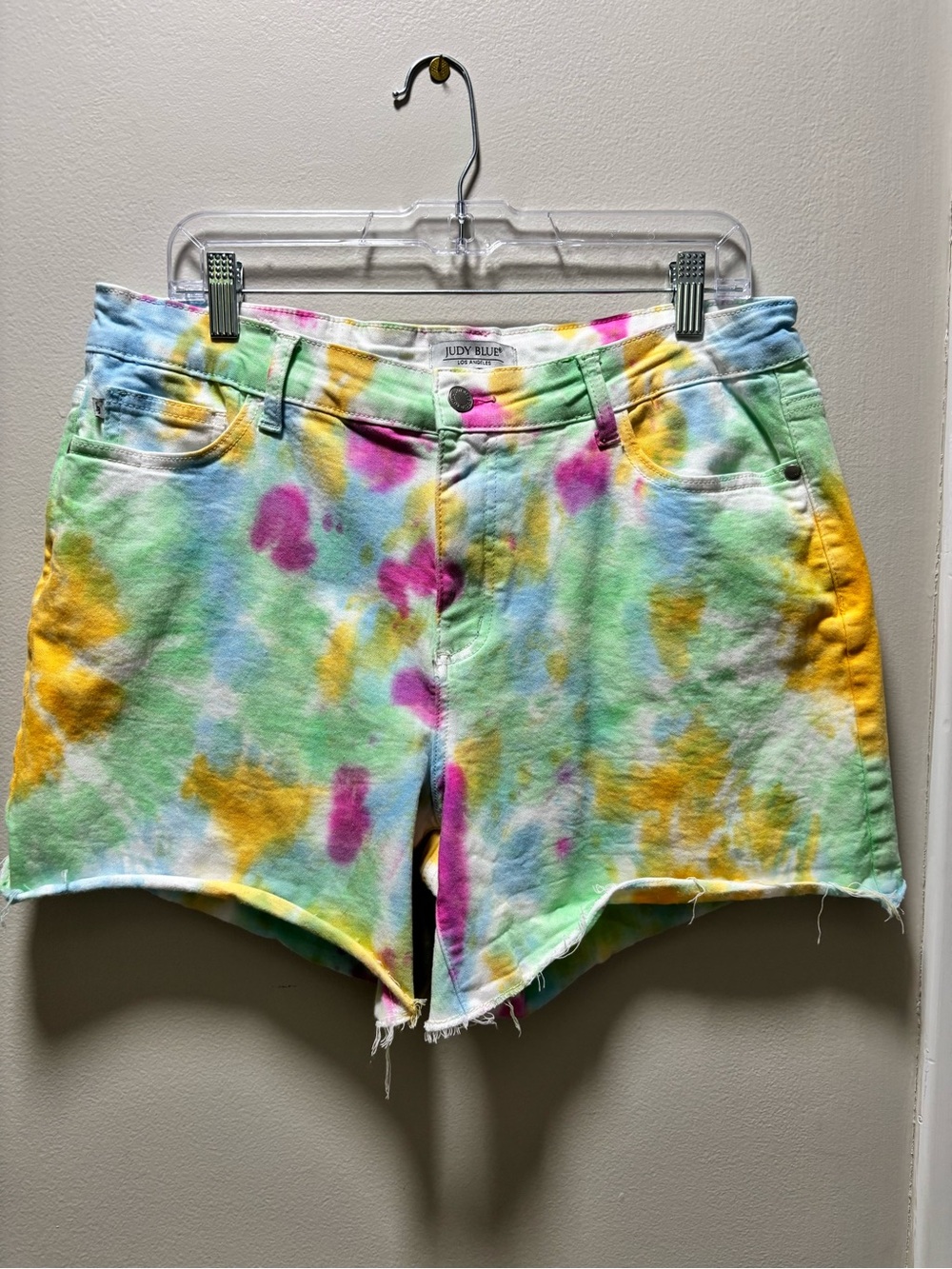 Judy Blue 1XL  Pastel Tie Dye Denim Shorts in Pink, Yellow, Green, blue Preloved